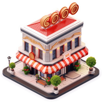 Stylish storefront of a charming neighborhood cafe. png