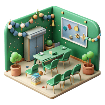 impressive classic Green Classroom with Students Learning Isolated high resolution png
