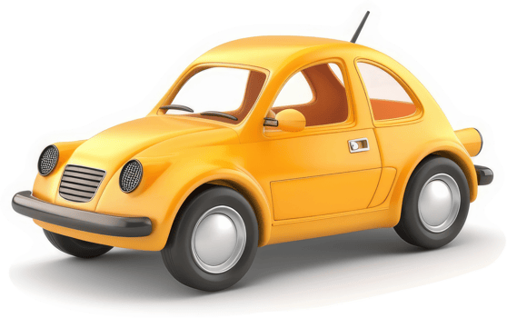 Vibrant yellow cartoon car illustration. png