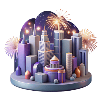 beautiful traditional Nighttime City Skyline with Colorful Lights Isolated Element authentic png