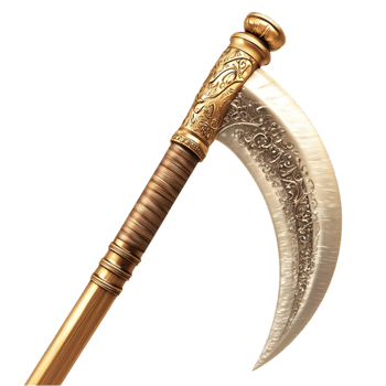 Golden Scythe Ornate Handle Antique Tool Elegant Design Symbol Charm png