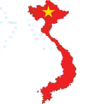 Vietnam map with flag overlay, simple design, red background, yellow star. vector