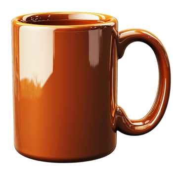 Burnt orange ceramic coffee mug glossy surface everyday drinking vessel used in cozy minimalist kitchens or warm autumn themed home interior decor ideas png