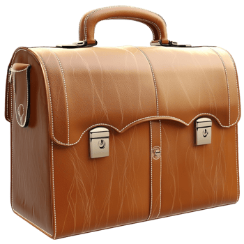 Brown Briefcase in Leather Design Offering Functional Utility Vintage Elegance, Charm, and Timeless Style for the Discerning Professional Seeking a Blend of Sophistication and Practicality png