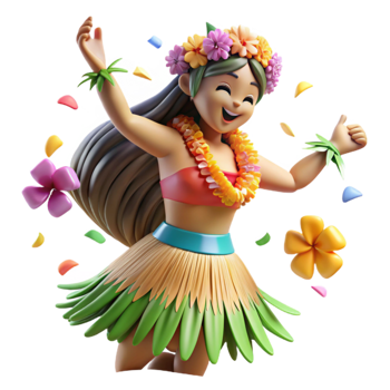 extraordinary artistic Hula Dancer Grass Skirt Transparent Background Tropical Flowers png