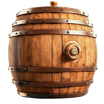 Wooden Barrel rustic design providing functional storage and vintage charm, merging traditional craftsmanship the elegance of oldworld practicality in a warm and inviting space png