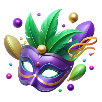 dramatic artistic Mardi Gras Feathers Mask Isolated Purple and Green exclusive png