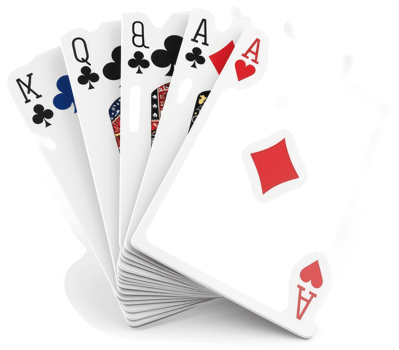 Five cards fanning out, displaying a poker hand. png