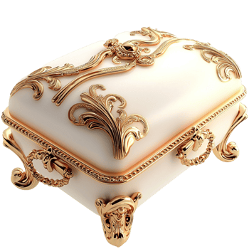 White Box Gold Trim and Ornate Design for Antique Storage Adding Elegance and Charm to Your Classic Home Collection Timeless Sophistication and Decorative Appeal png