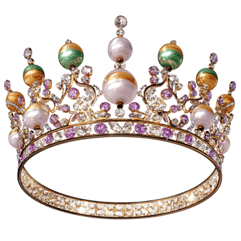 White Tiara Pink Gems Regal Accessory Representing Royalty, Luxury, Elegance, and Feminine Charm in a Classic Crown Design Sparkling Stones to Embody Grace and Noble Sophistication png