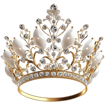 Silver diamond crown white pearls in regal symmetrical design suitable for royal pageants or ceremonial royal attire representation in historical displays png