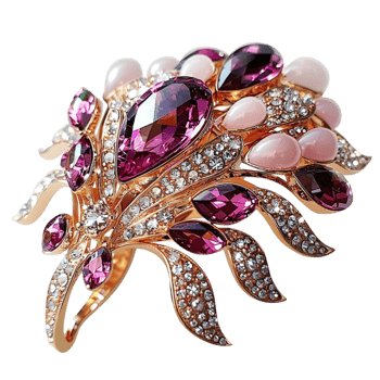 White Elegant Brooch Adorned Pink Gems Representing a Luxurious Fashion Statement, Feminine Beauty, Charm, and Decorative Appeal as a Delicate Jewelry Accessory Classy Sophistication png
