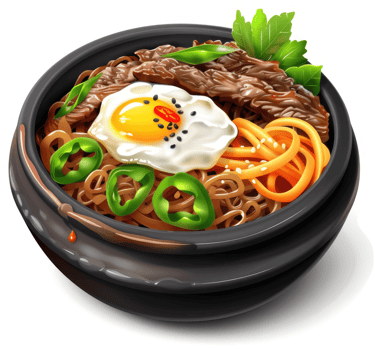 Korean beef bowl with egg and vegetables. png