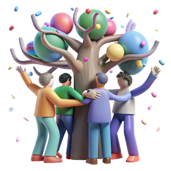 wonderful abstract Group Hugging Tree in Forest Transparent Background premium png