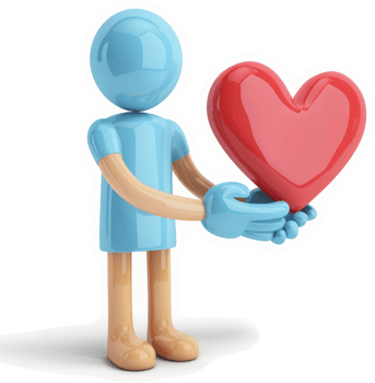 A light blue figure holds a large red heart. png