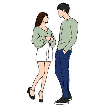 couple illustration flat style romantic valentine young style fashionable green shirt png