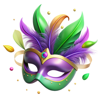 wonderful modern Mardi Gras Feathers Mask Isolated Purple and Green high quality png