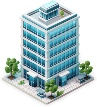 Modern, multi-story office building illustration. png