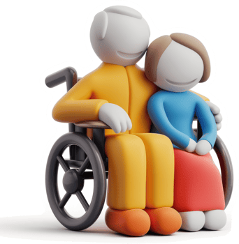 Elderly couple in a wheelchair, embracing in care. png