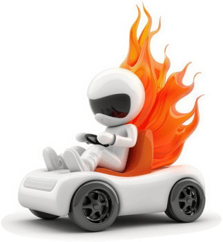 White go-kart racer engulfed in fiery flames. png