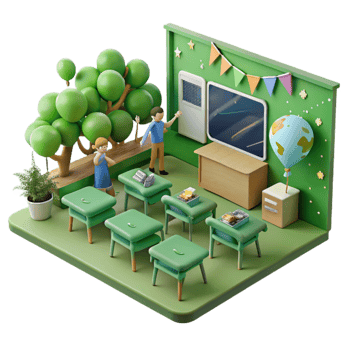 vibrant creative Green Classroom with Students Learning Isolated high quality png