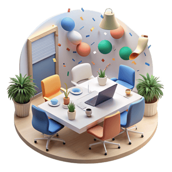 serene artistic Modern Office Space Teamwork Meeting Scene Transparent Background detailed png