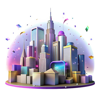 vibrant minimalist Nighttime City Skyline with Colorful Lights Isolated Element genuine png