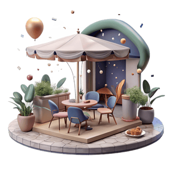 serene classic Outdoor Cafe in City Square Isolated Element png