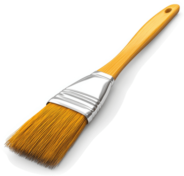 A yellow paintbrush with a wooden handle. png
