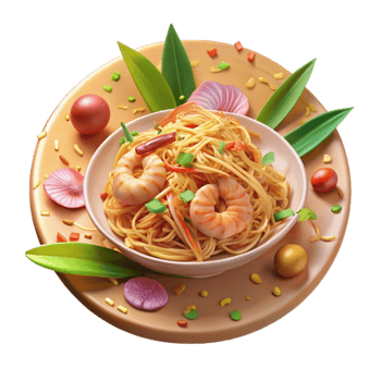 beautiful vintage Plate of Pad Thai with Shrimp Cutout original png