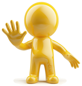 A cheerful, stylized yellow figure is waving. png