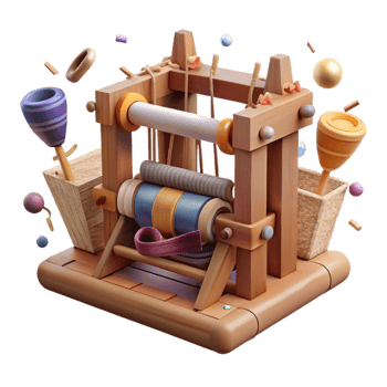 serene abstract Old Wooden Loom with Threads Cutout authentic png