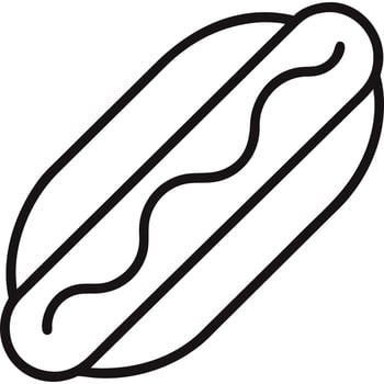 Simple line art illustration of a hot dog in a bun with mustard. vector