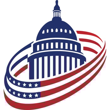 US Capitol building emblem, American flag design, patriotic graphic. vector