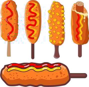 Variety of Korean Corn Dogs with different toppings vector