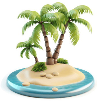 Tropical island with palm trees, a vibrant summer scene. png