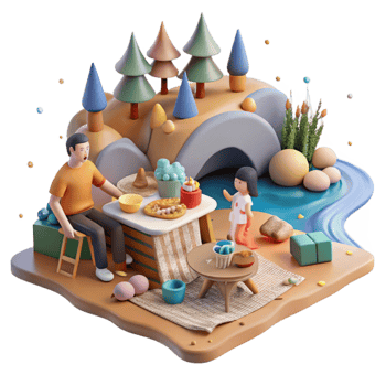 serene traditional Picnic by the River Scene Cutout Family Fun exclusive png