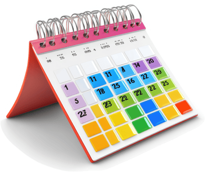 Colorful monthly desk calendar with numbered dates. png