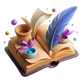 elegant artistic Historical Narrative Open Book with Quill Pen Isolated professional png