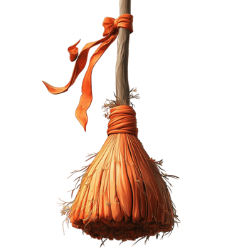 Witch Broom Orange Handle Halloween Accessory Magical Symbol Decorative Piece Whimsical Charm Statement Accent Timeless Beauty Festive Essential Craftsmanship png