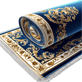 Blue Prayer Mat Gold Pattern Elegant Religious Accessory Decorative Piece Spiritual Symbol Timeless Charm Functional Essential Statement Beauty Craftsmanship png
