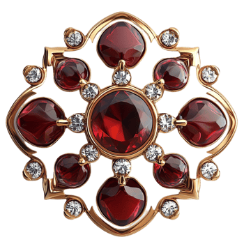 Ruby Brooch Set in a Gold Setting Sparkling Red Gems and Starburst Design, A Luxurious Vintage Jewelry Piece, Perfect for Adding Elegance and Glamour to Your Wardrobe or Jewelry Collection, png