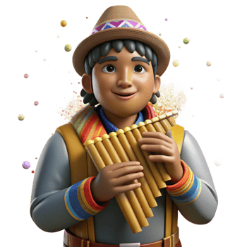 dramatic creative Peruvian Panpipes Player Traditional Clothing Transparent Background detailed png