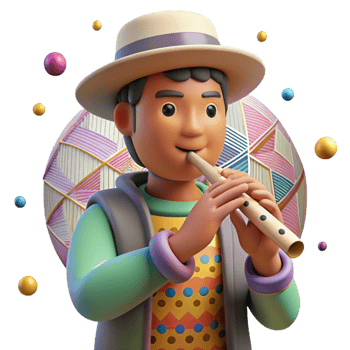 vibrant contemporary Peruvian Flute Player Traditional Hat Isolated Element original png