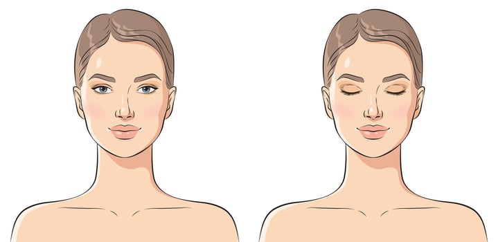 Face of a young beautiful woman. Makeup artist face chart, illustration vector