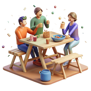 impressive rustic People Sharing Food and Conversation at Picnic Table Cutout premium png