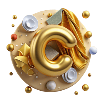 serene abstract Golden Embossed Letter C Isolated exclusive png