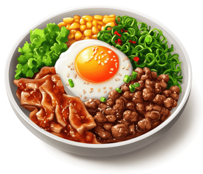 Colorful mixed grain bowl with savory protein and vibrant vegetables. png