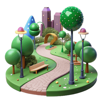 vibrant abstract Green City Park with People Relaxing Cutout premium png