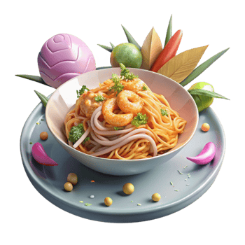 magnificent rustic Plate of Pad Thai with Shrimp Cutout high quality png